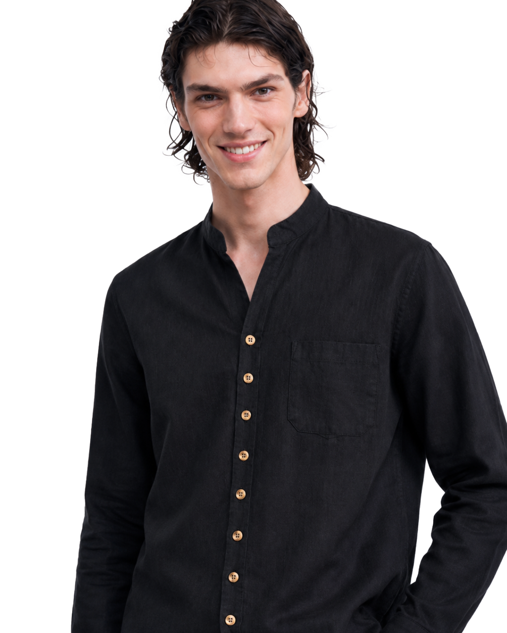 Black Trim Mandarin Shirt