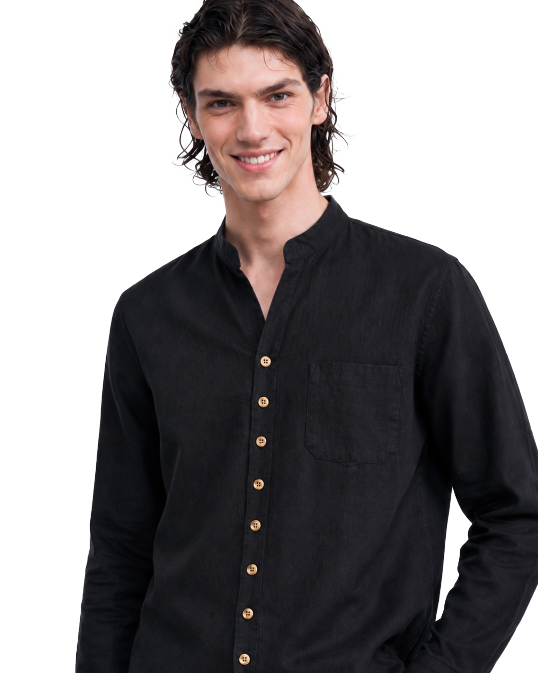 Black Trim Mandarin Shirt