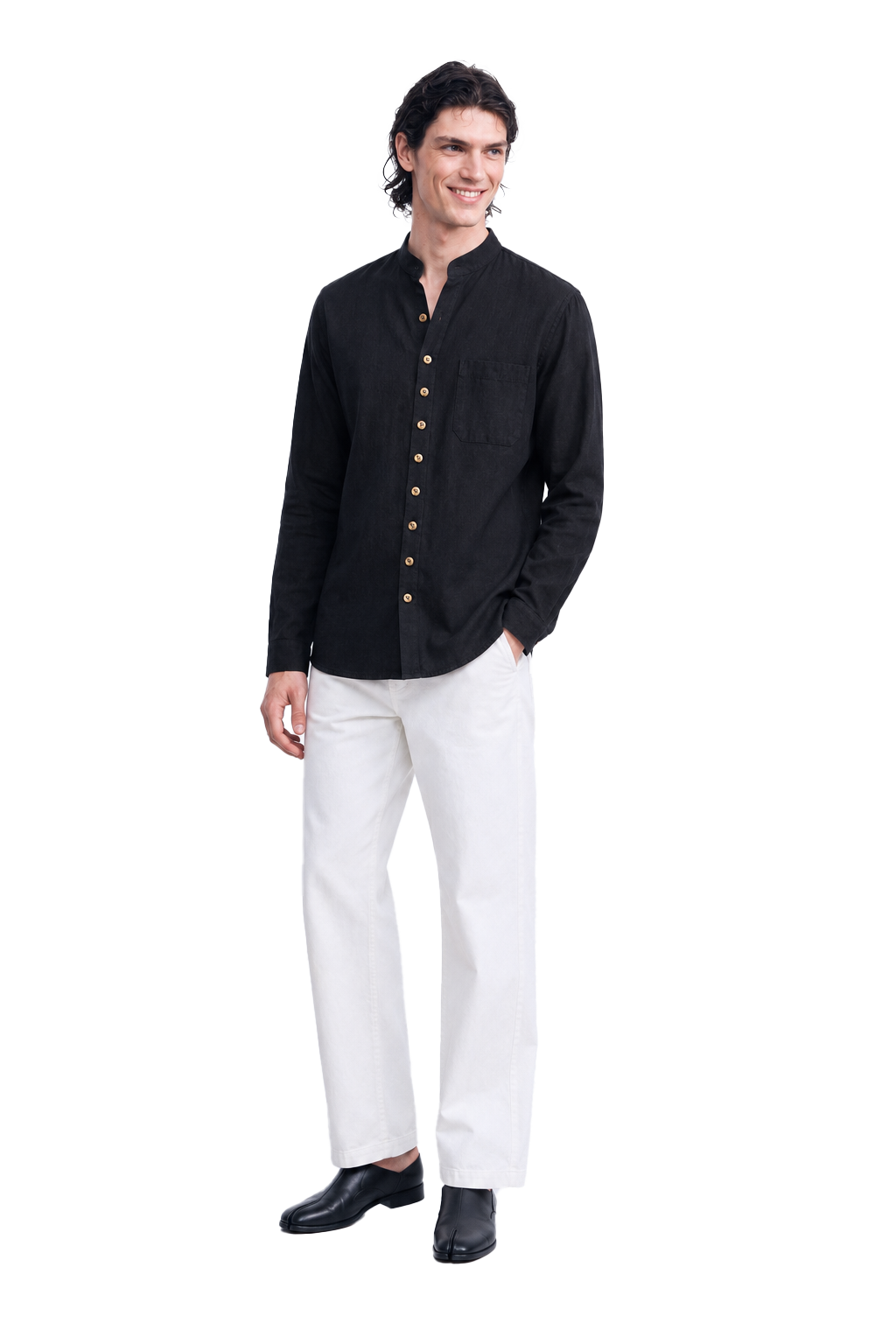 Black Trim Mandarin Shirt