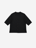 Black Textured Grandad Collar Shirt