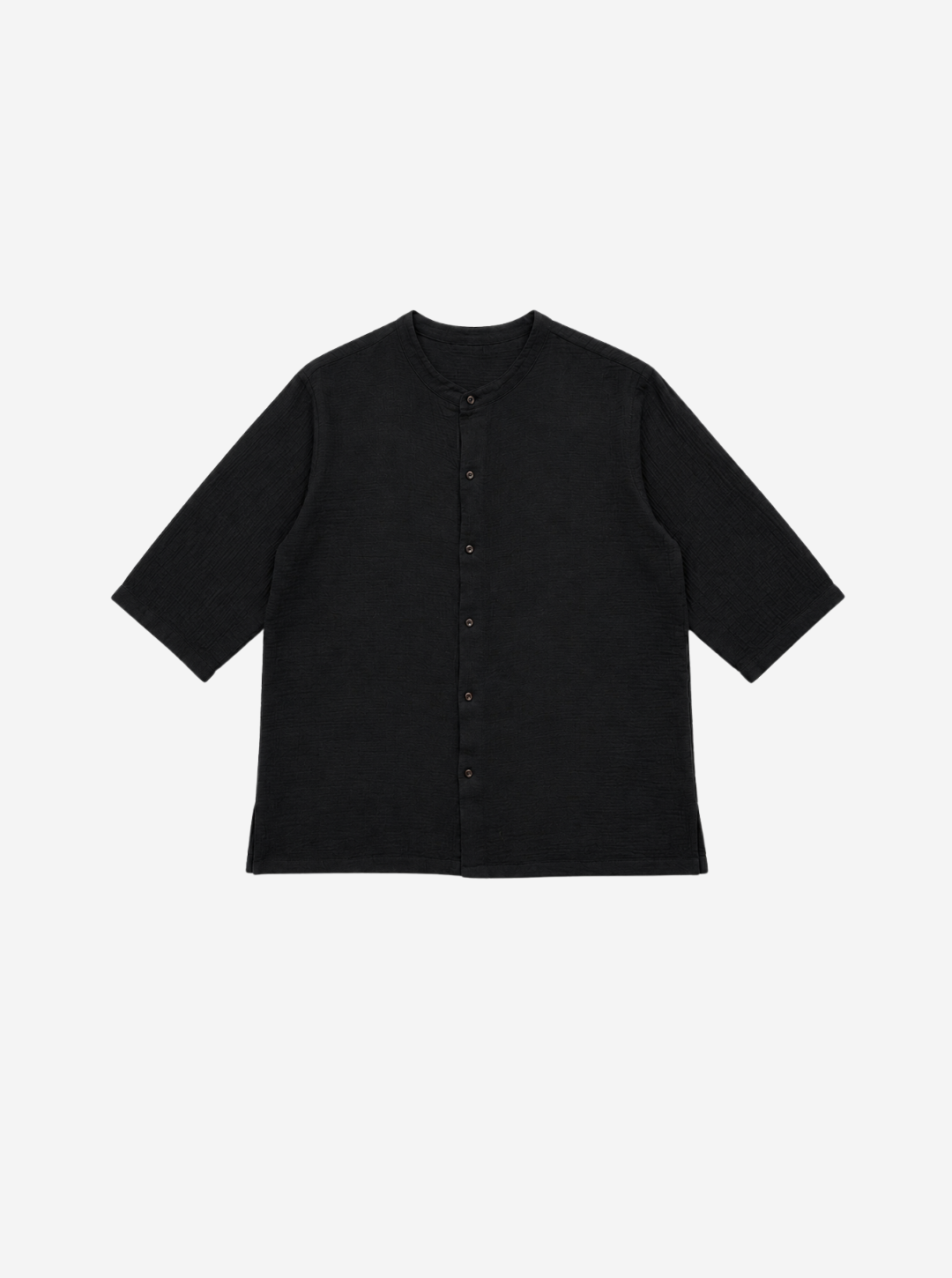 Black Textured Grandad Collar Shirt