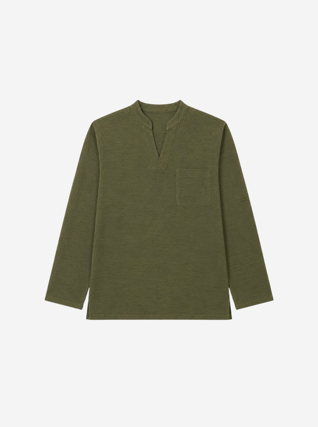 Olive Split-Neck Mandarin Shirt
