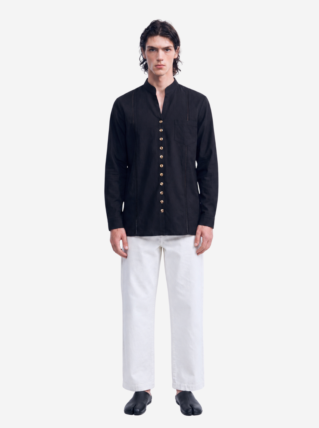Black Trim Detail Mandarin Shirt