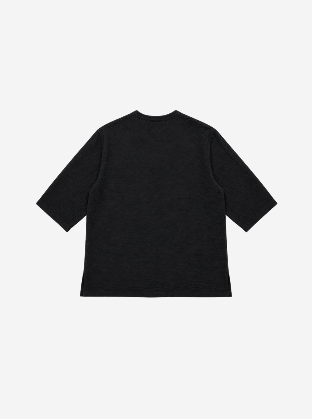 Black Textured Grandad Collar Shirt