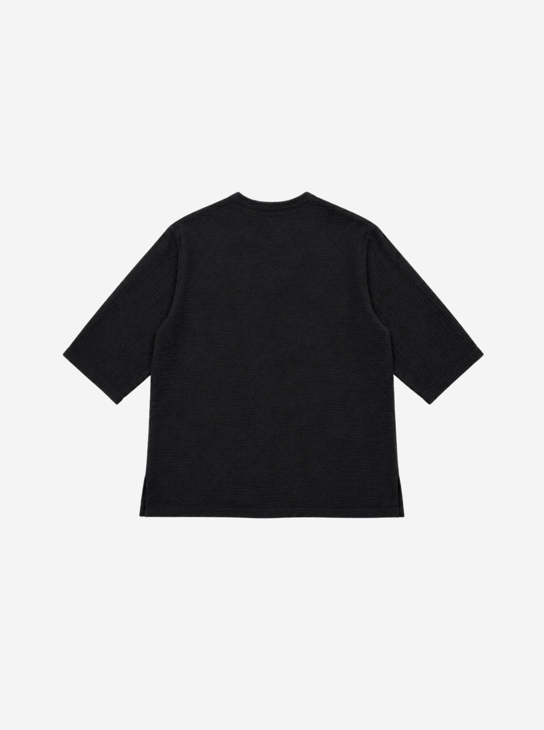 Black Textured Grandad Collar Shirt