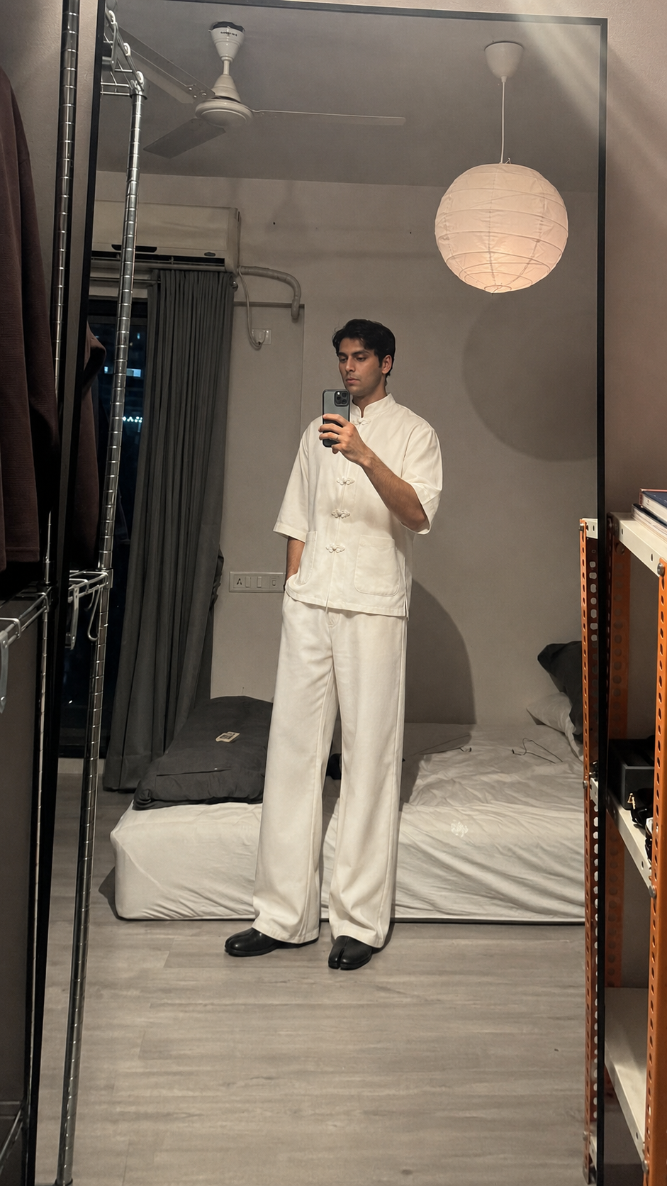 Off White Mandarin Collar Set