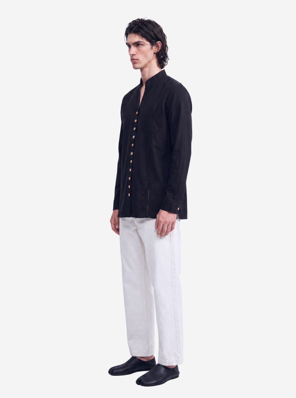 Black Trim Detail Mandarin Shirt