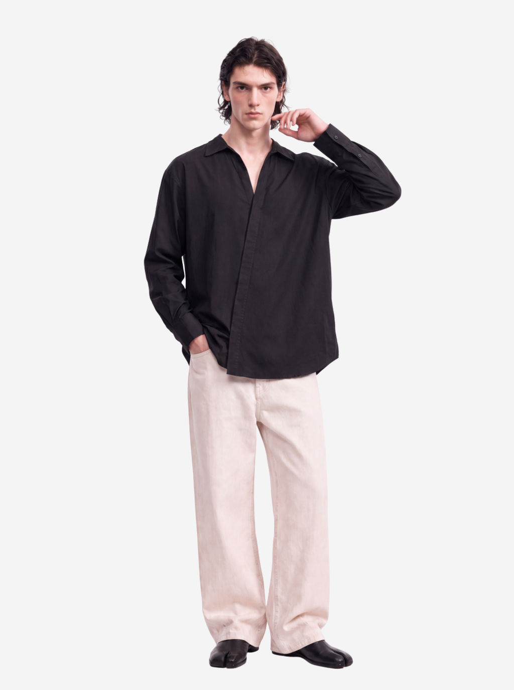 Black Asymmetric Placket Shirt