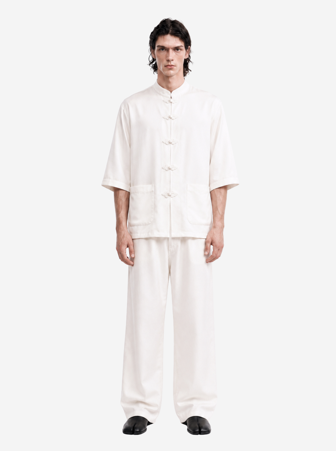 White Mandarin Collar Set