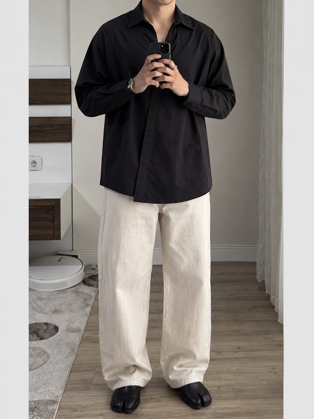 Black Asymmetric Placket Shirt