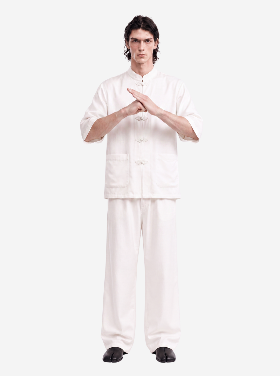 White Mandarin Collar Set
