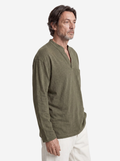 Split-Neck Olive Mandarin Shirt