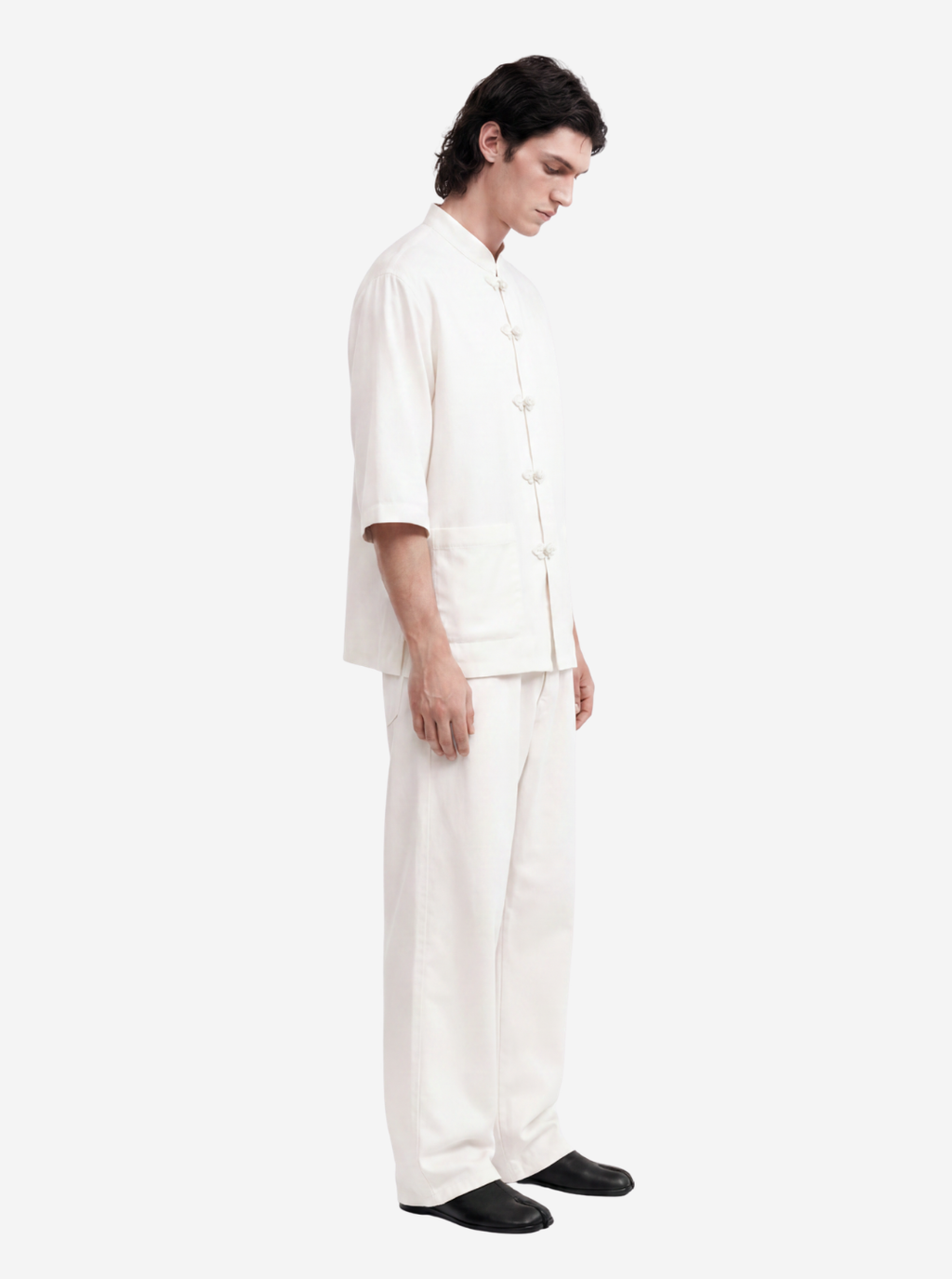 White Mandarin Collar Set