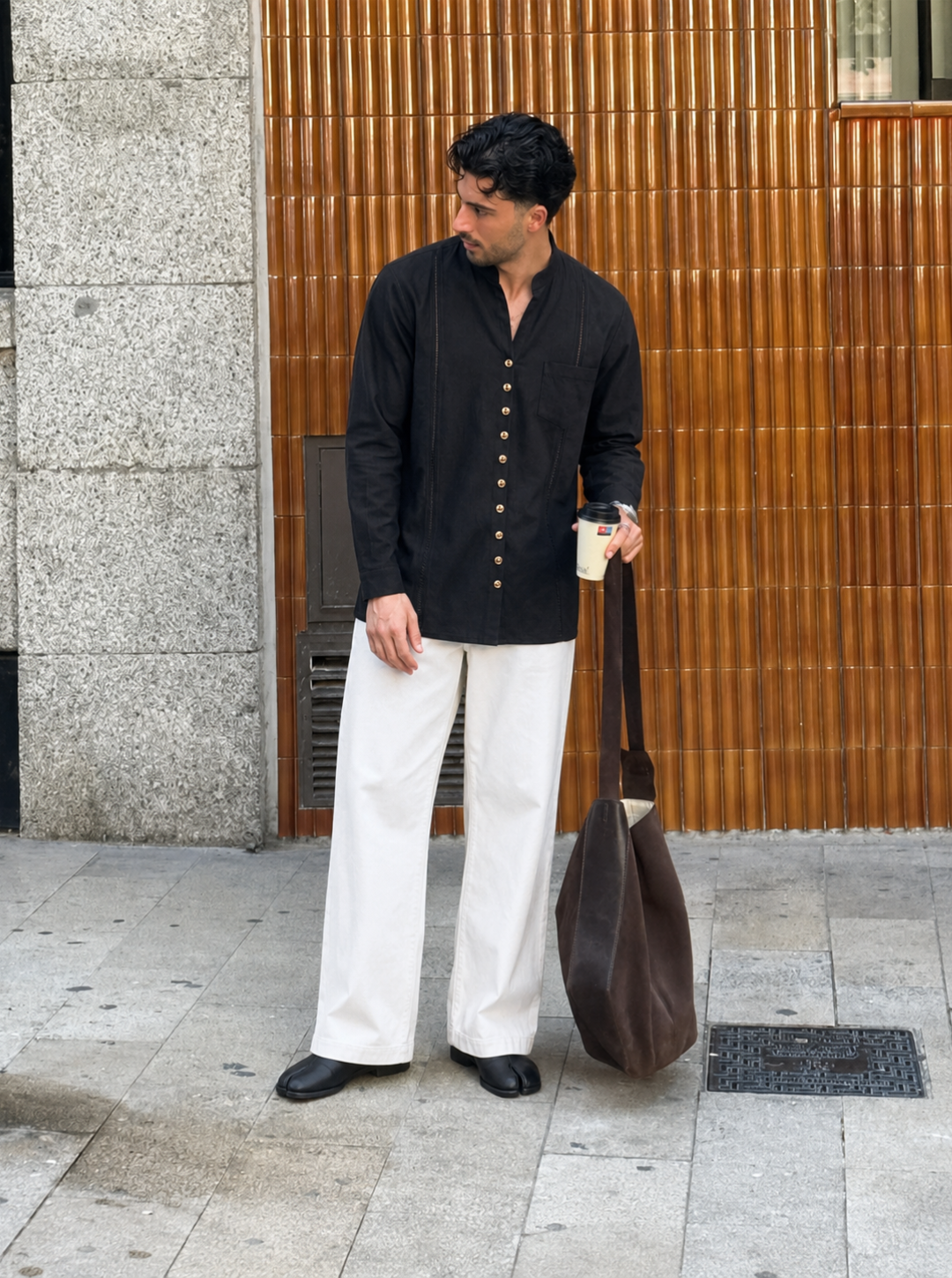 Black Trim Detail Mandarin Shirt