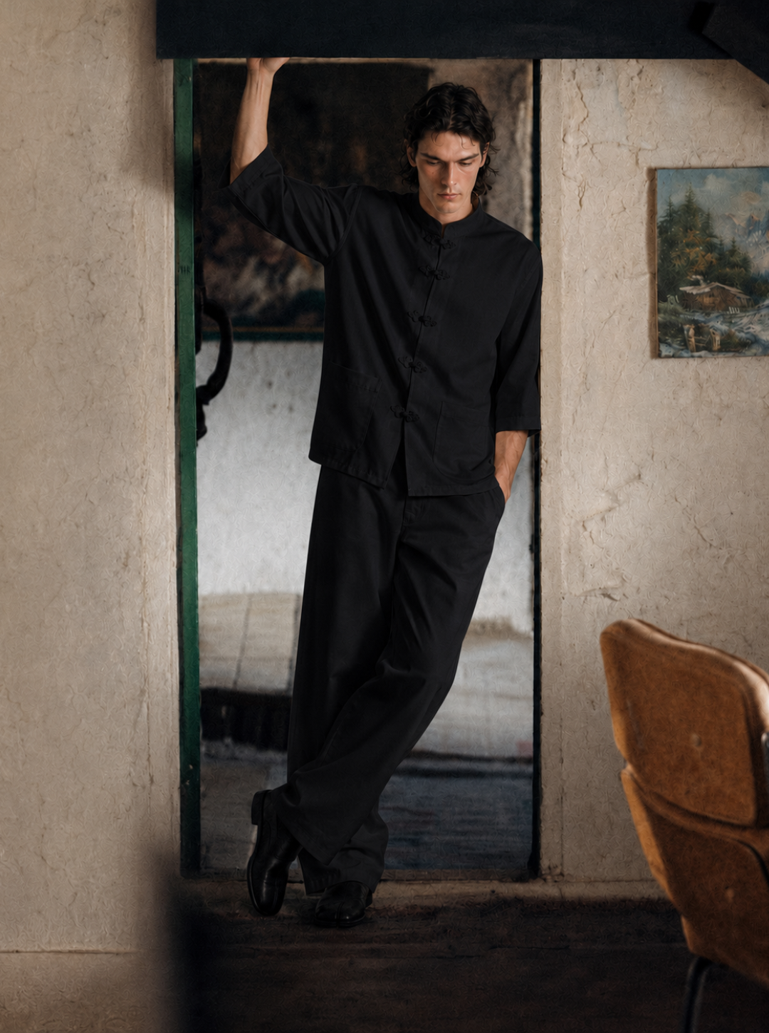 Black Frog Button Jacquard Co-Ord Set