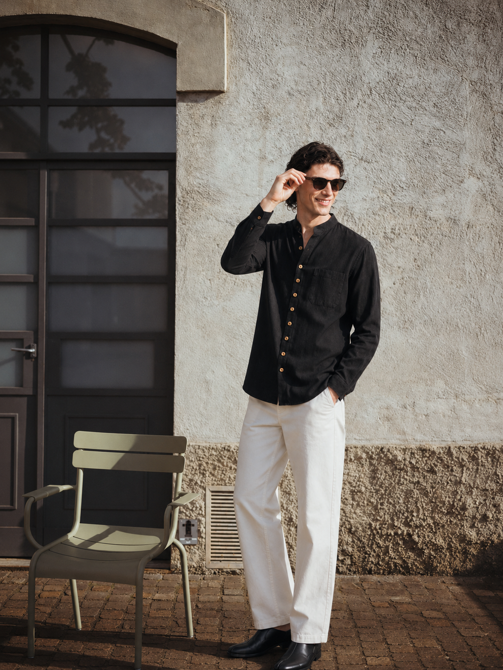 Black Trim Mandarin Shirt