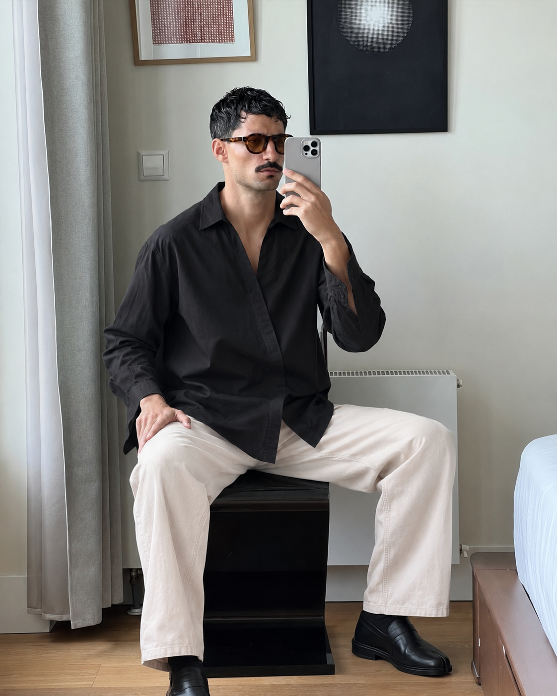 Black Asymmetric Placket Shirt