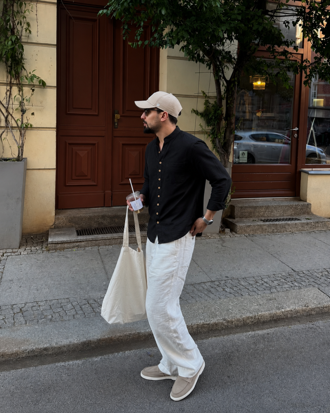 Black Trim Mandarin Shirt