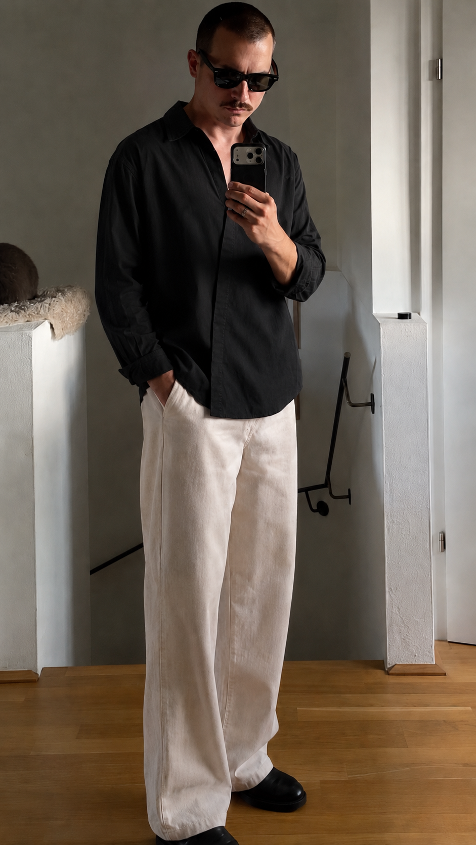 Black Asymmetric Placket Shirt