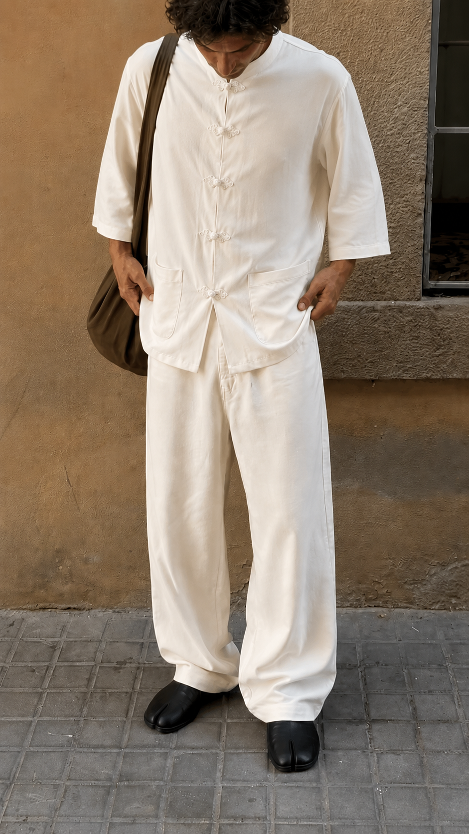 Off White Mandarin Collar Set