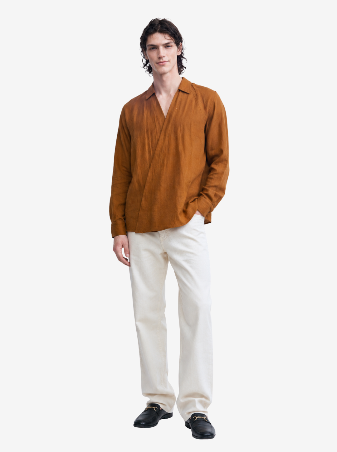 Brown Asymmetric Placket Shirt