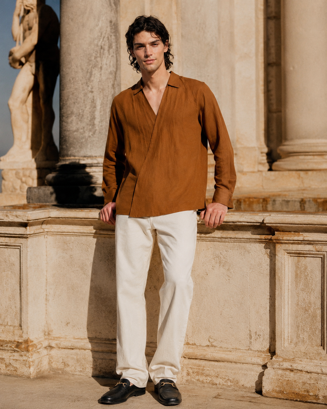 Brown Asymmetric Placket Shirt