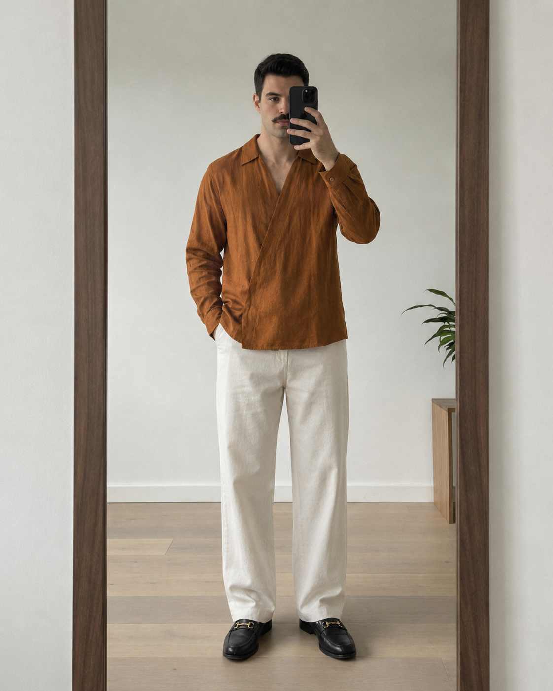 Brown Asymmetric Placket Shirt