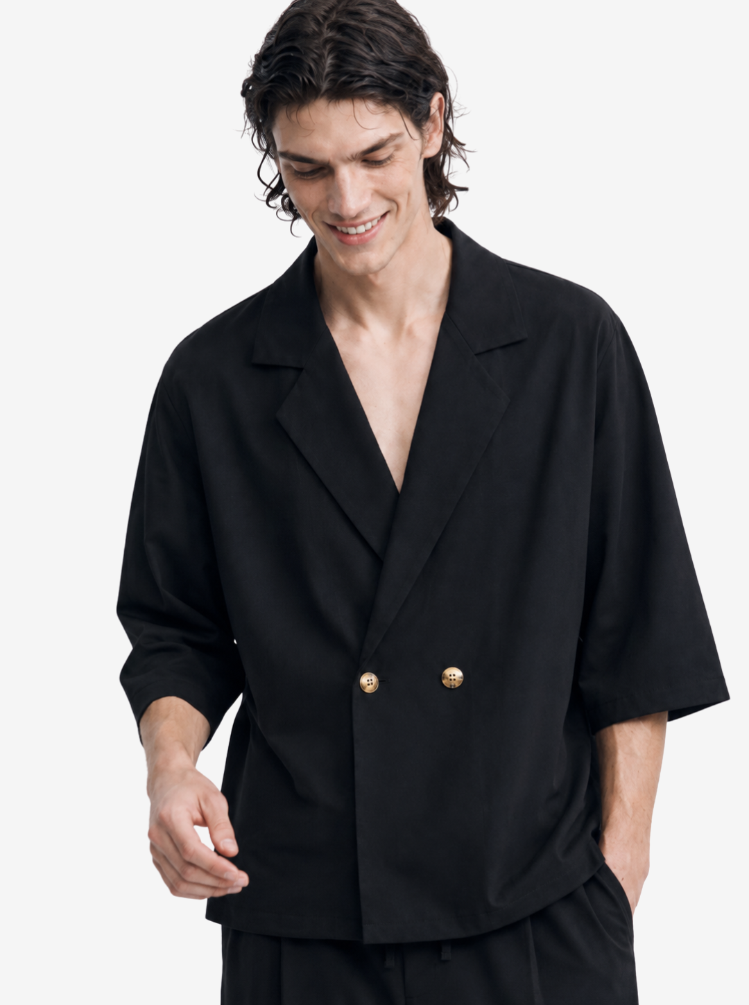 Black Double-Breasted Resort Set