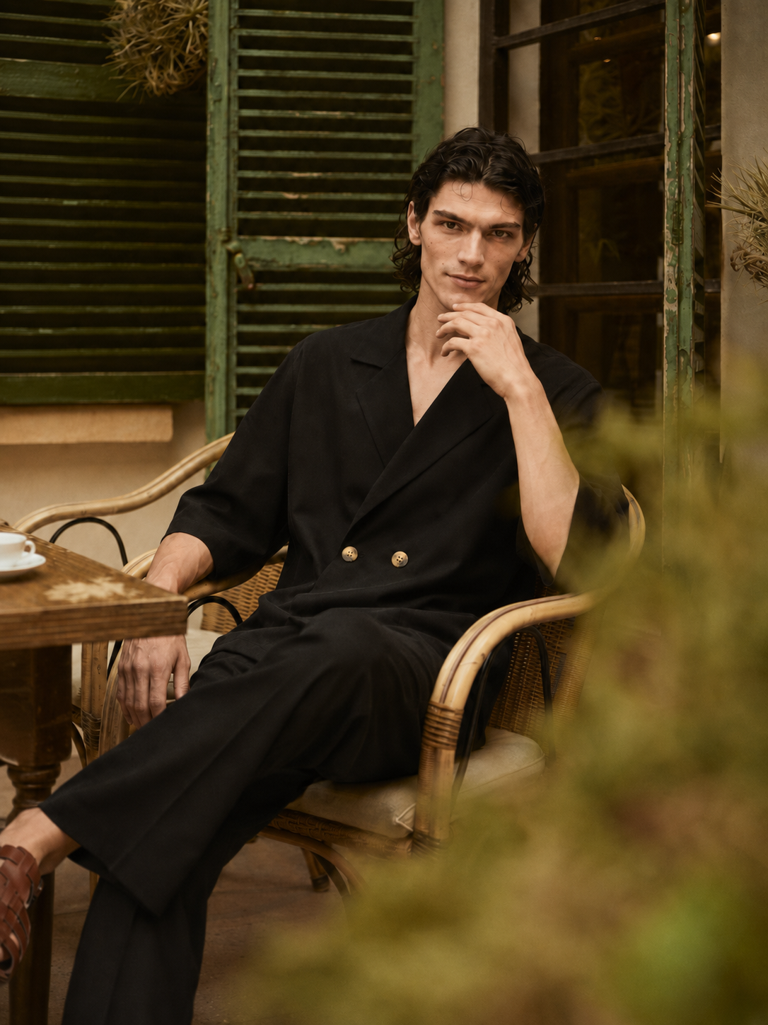 Black Double-Breasted Resort Set