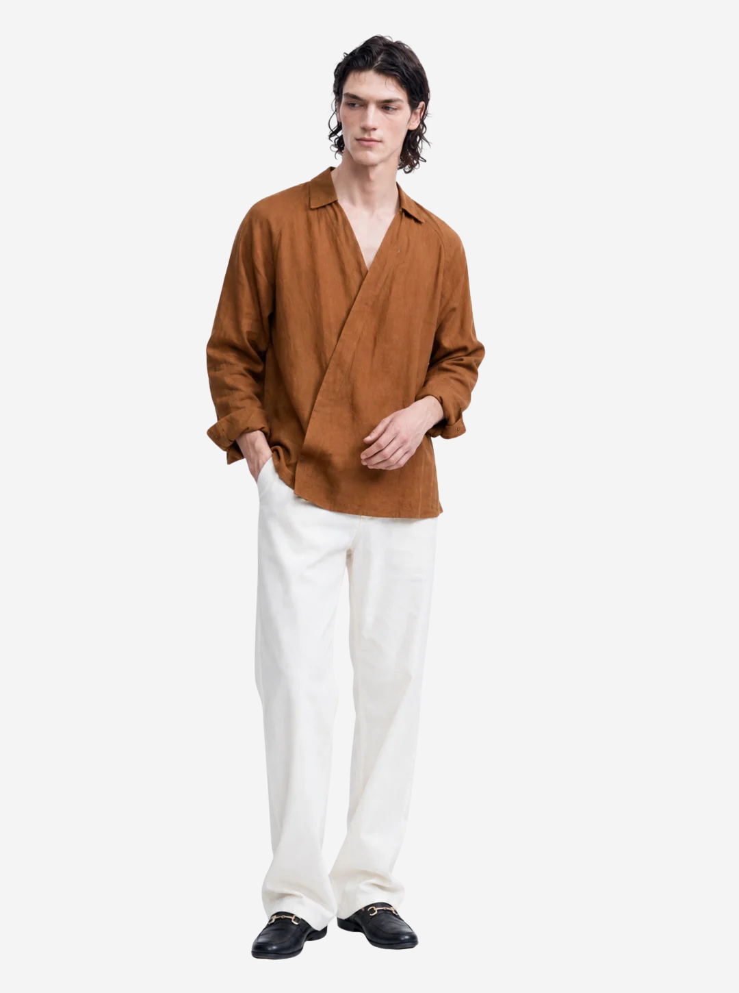Brown Asymmetric Placket Shirt