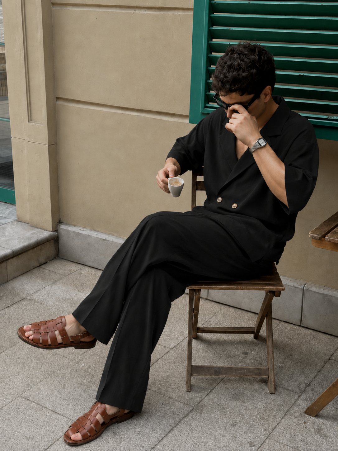 Black Double-Breasted Resort Set
