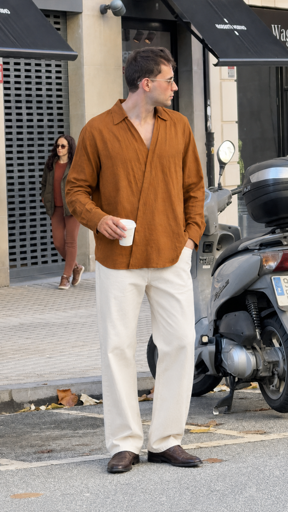 Brown Asymmetric Placket Shirt