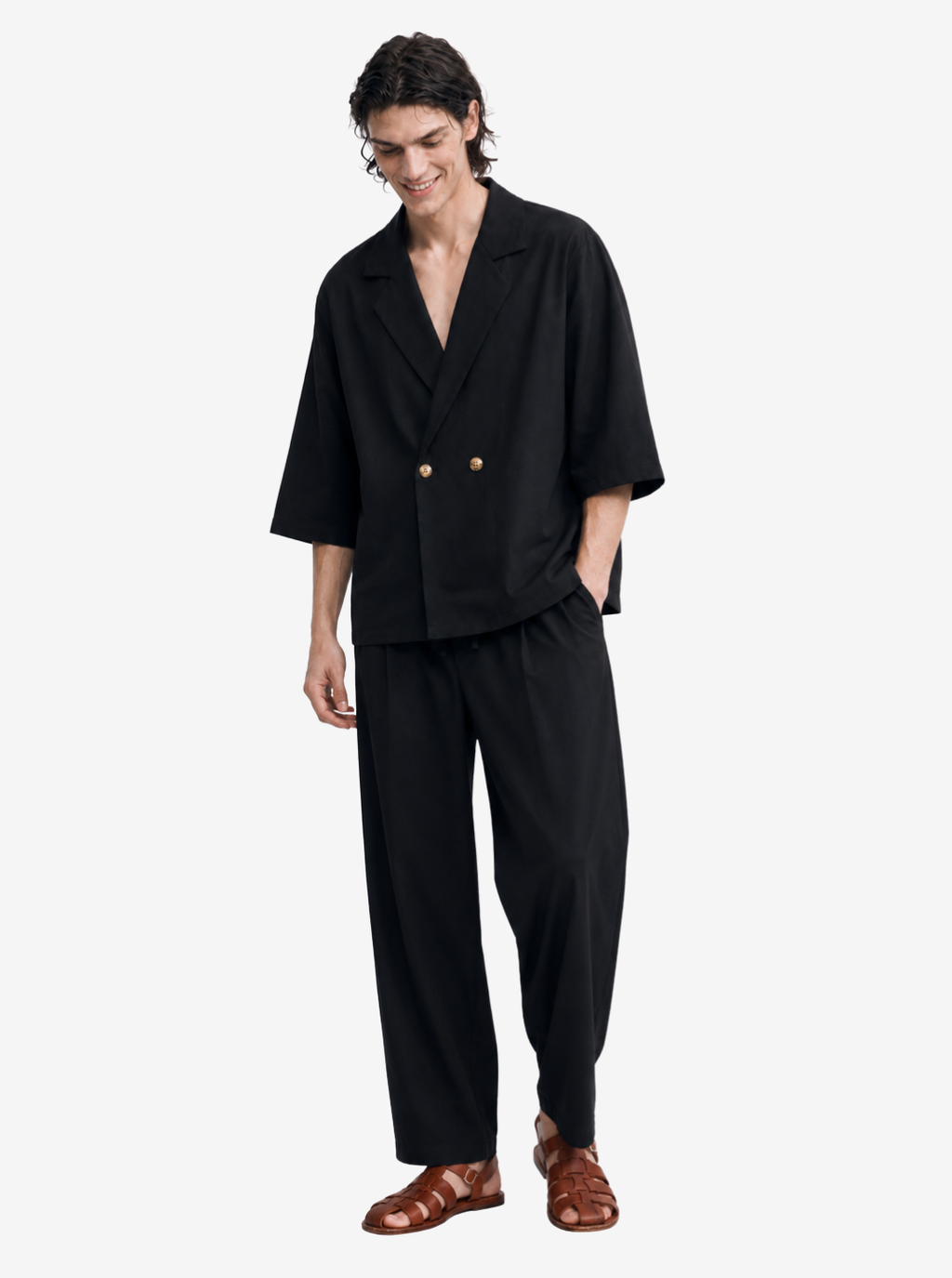 Black Double-Breasted Resort Set
