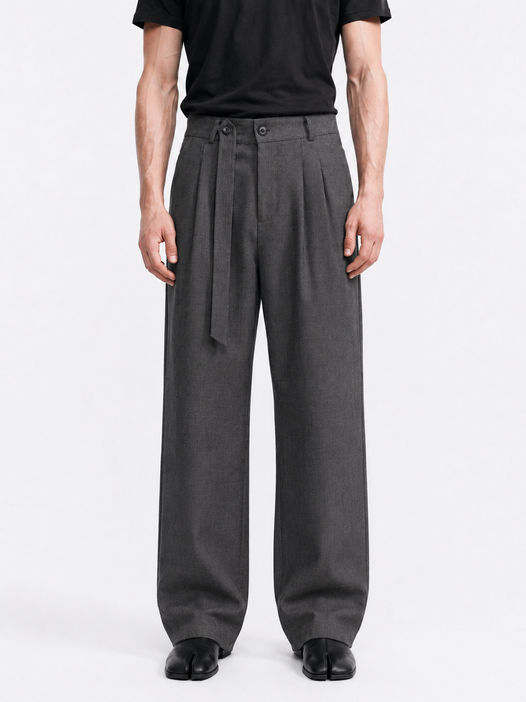 Grey plaid-Waist Trousers