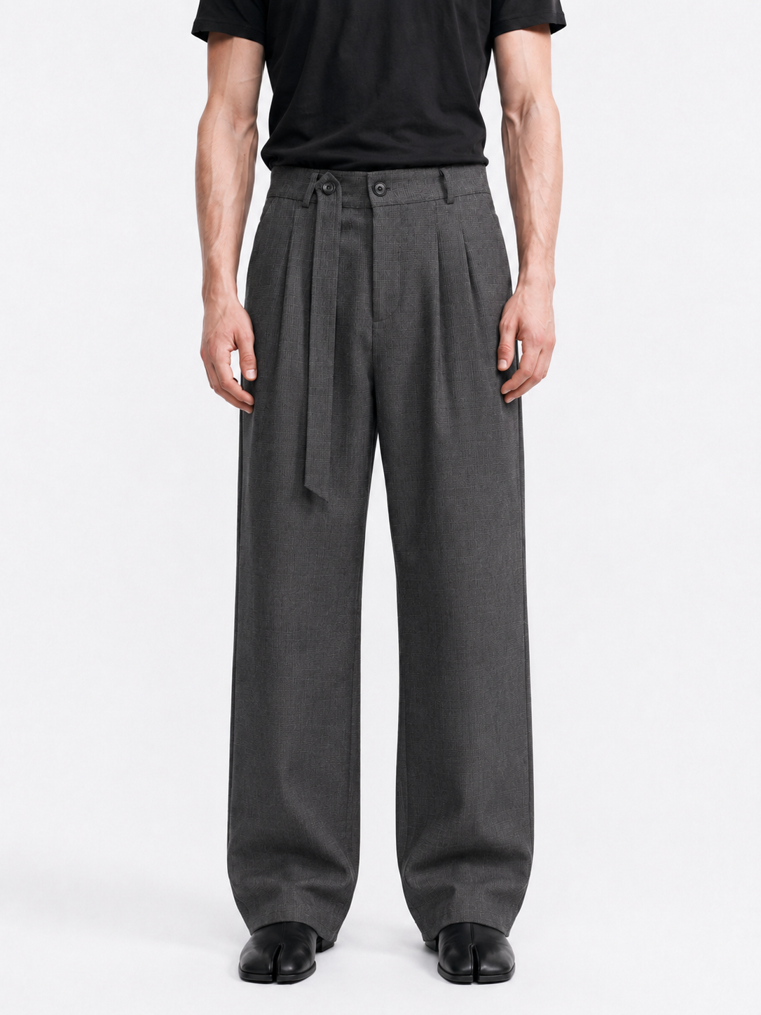 Grey plaid-Waist Trousers