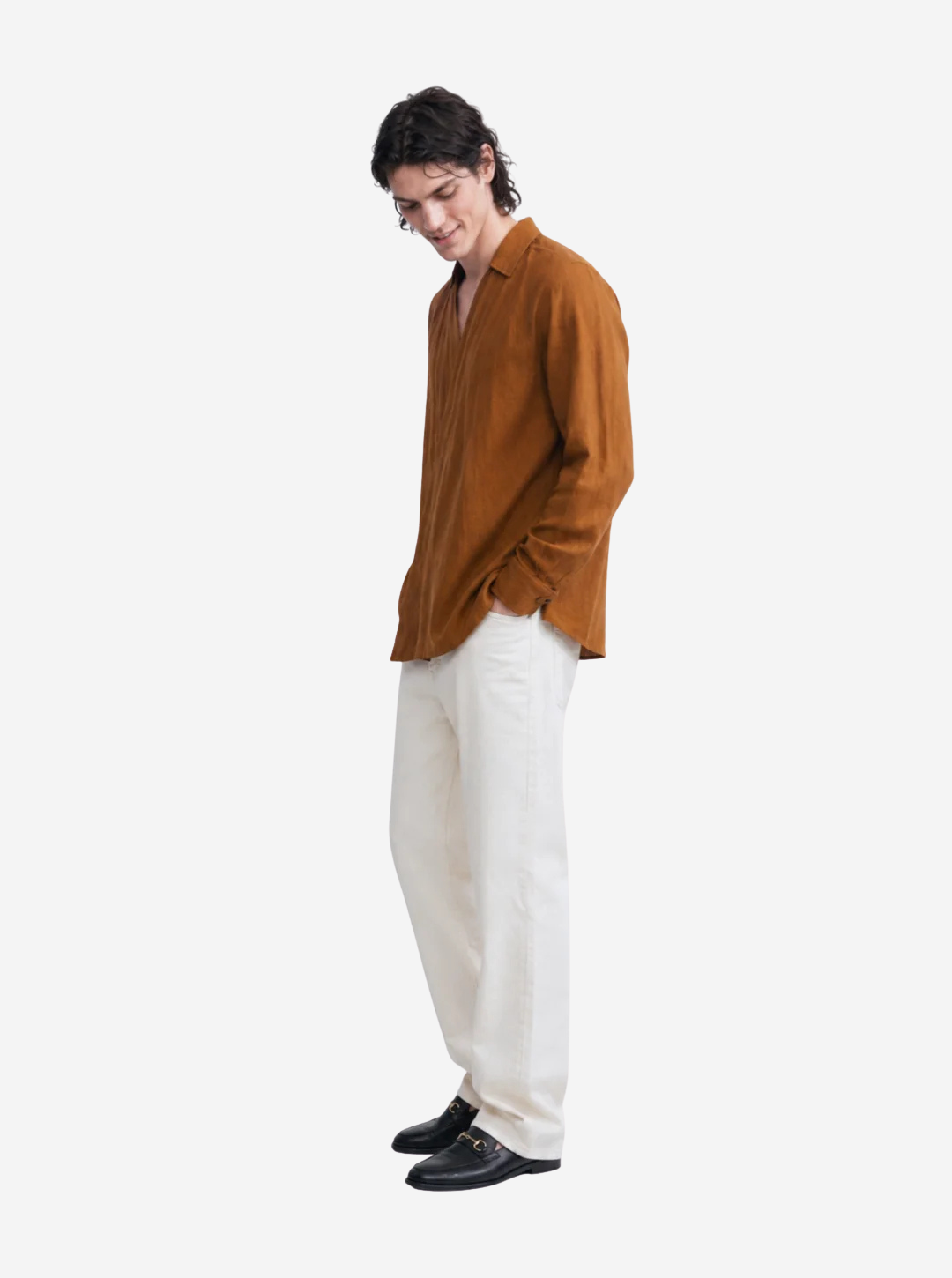Brown Asymmetric Placket Shirt