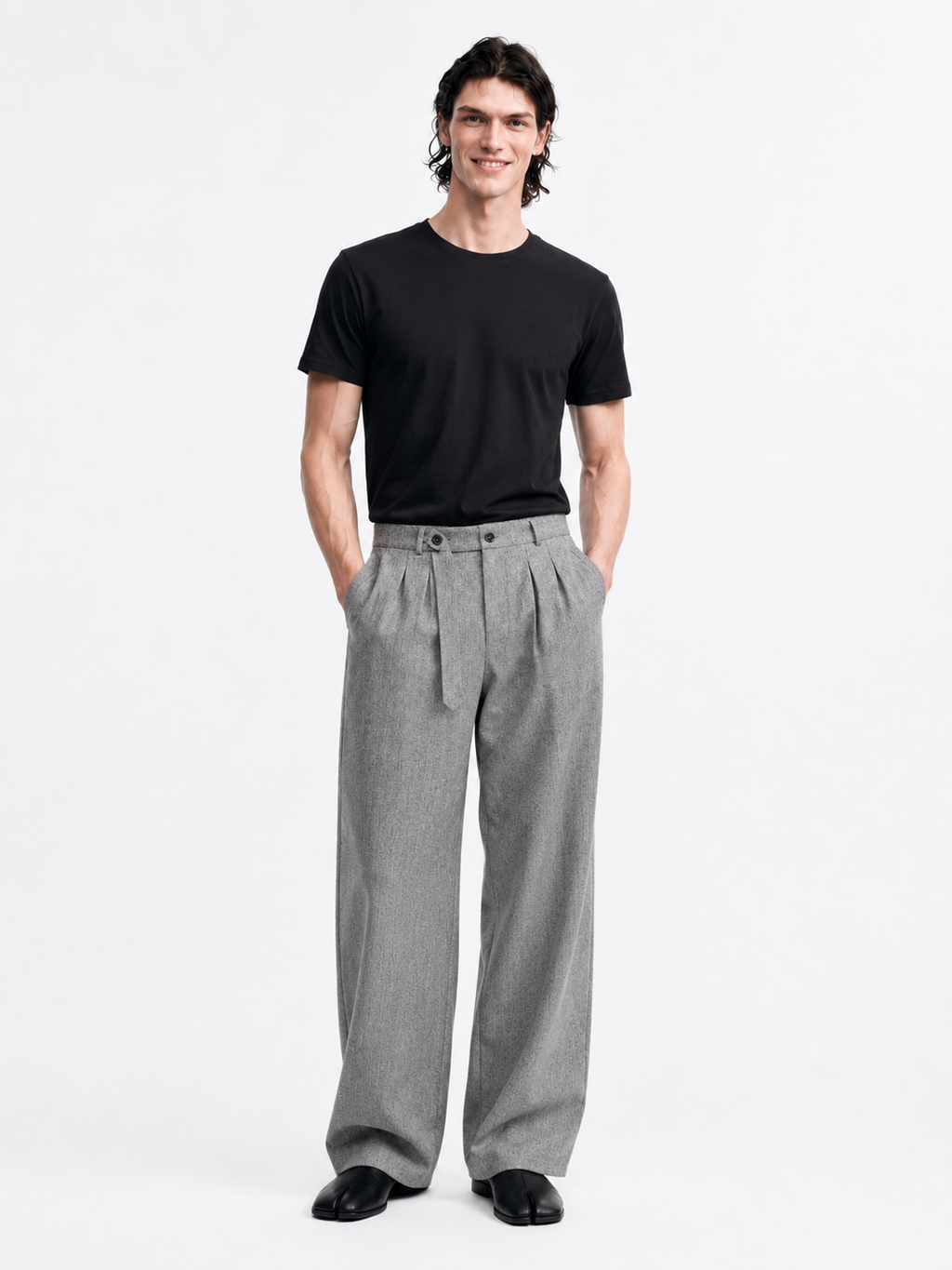 Gray Wrap-Waist Trousers