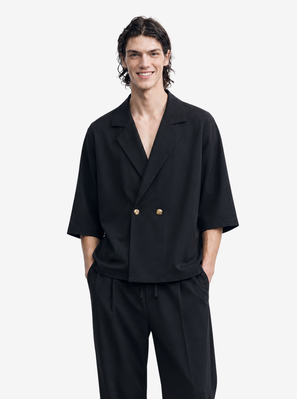 Black Double-Breasted Resort Set