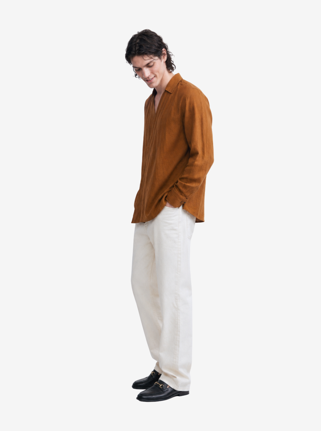 Brown Asymmetric Placket Shirt