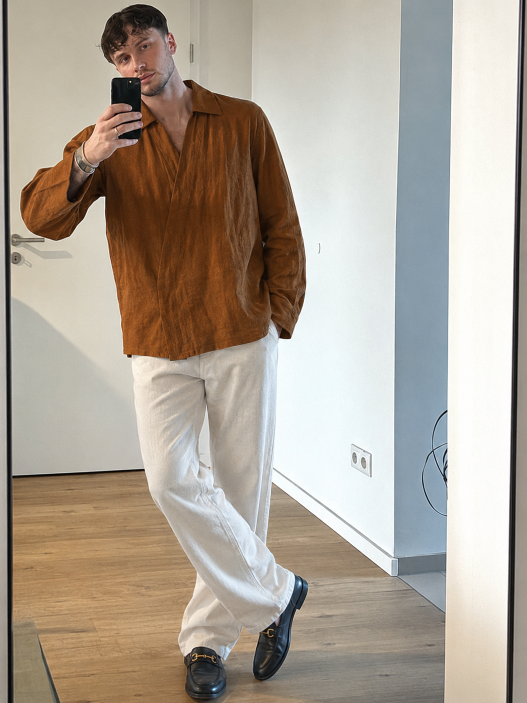Brown Asymmetric Placket Shirt