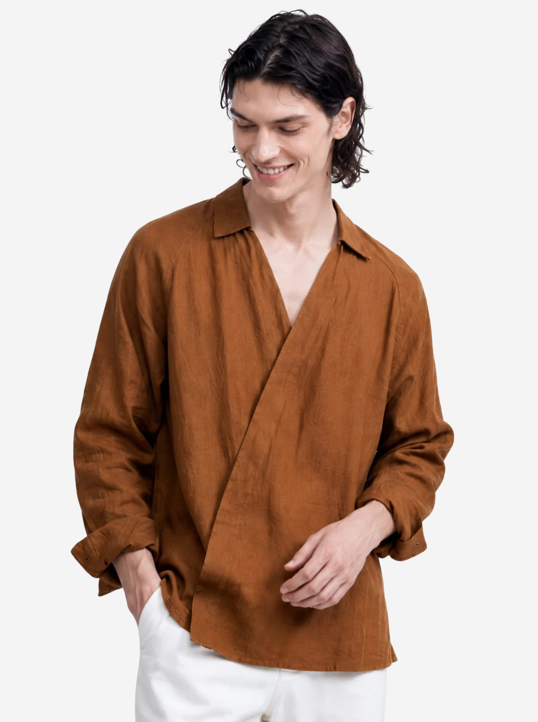 Brown Asymmetric Placket Shirt
