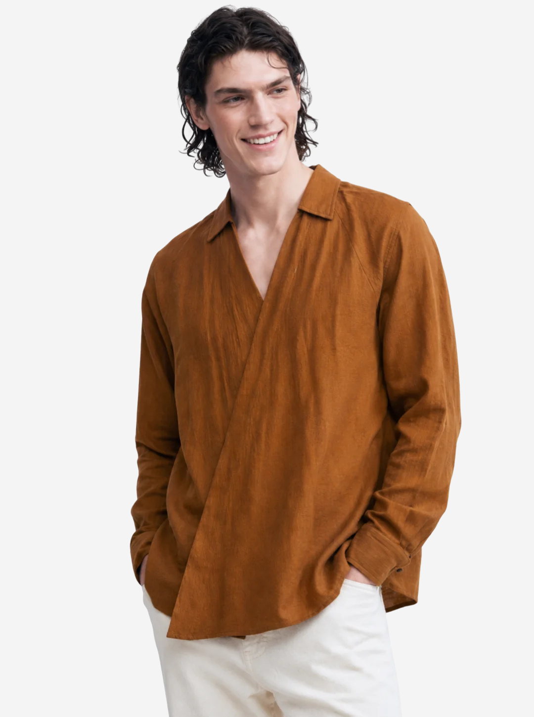Brown Asymmetric Placket Shirt