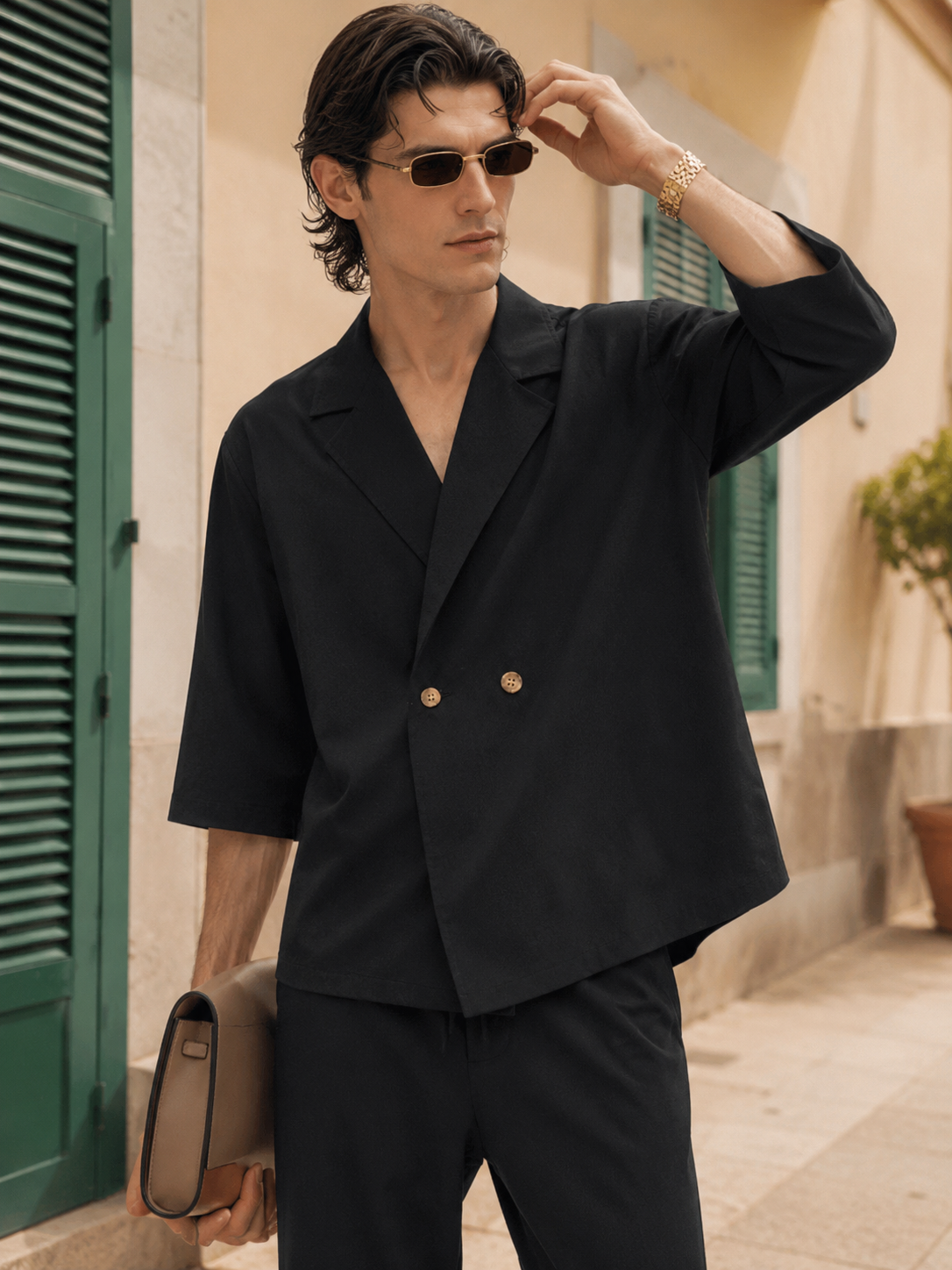 Black Double-Breasted Resort Set