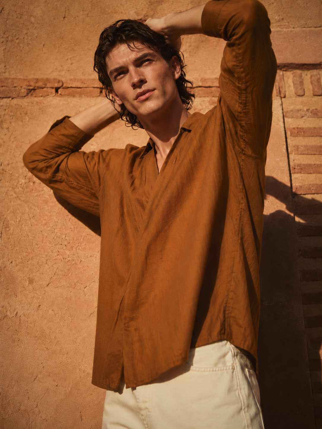 Brown Asymmetric Placket Shirt