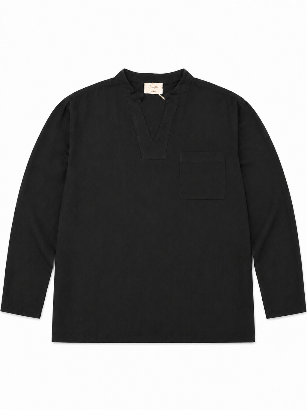 Split-Neck Black Mandarin Shirt