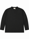 Split-Neck Black Mandarin Shirt