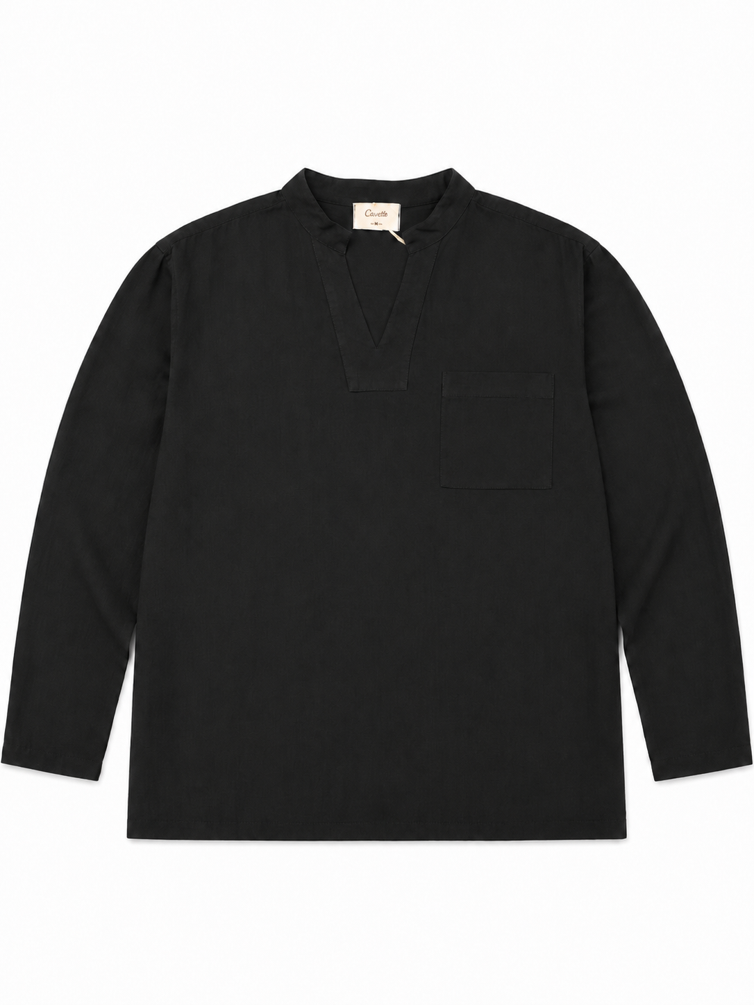 Split-Neck Black Mandarin Shirt