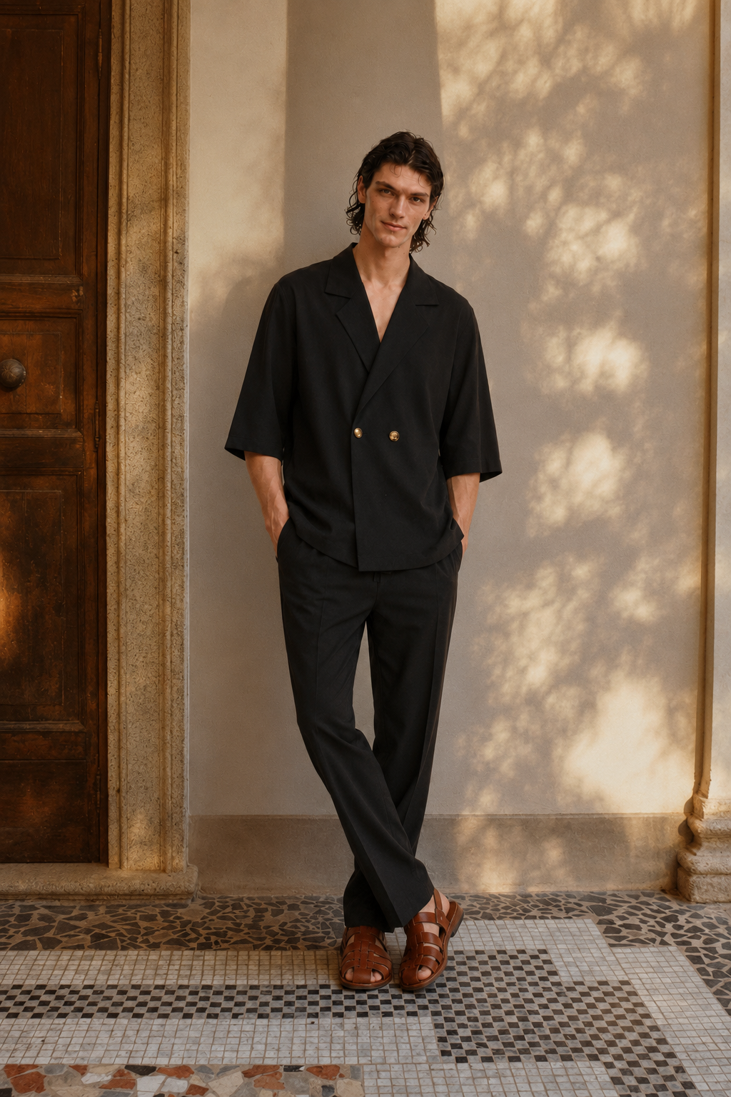 Black Double-Breasted Resort Set