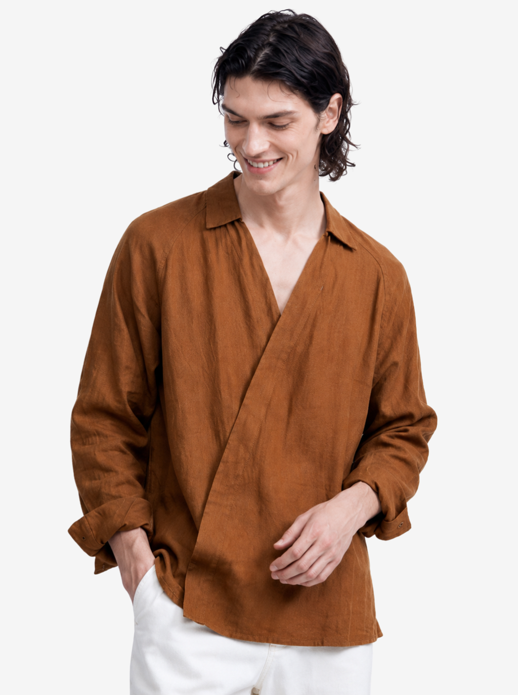 Brown Asymmetric Placket Shirt