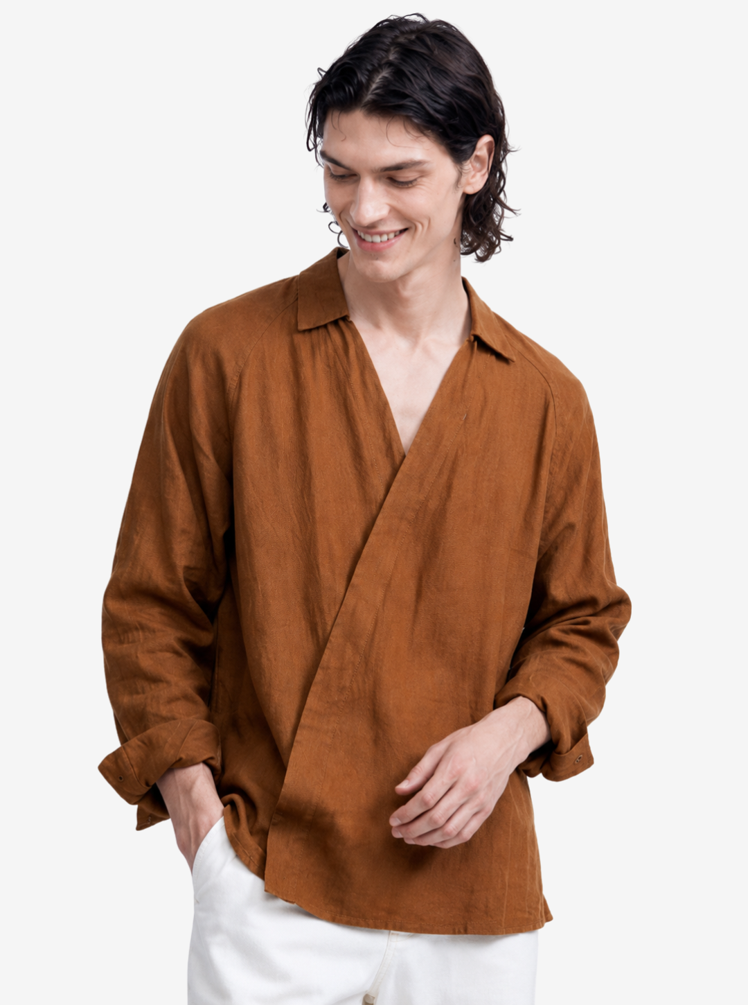 Brown Asymmetric Placket Shirt